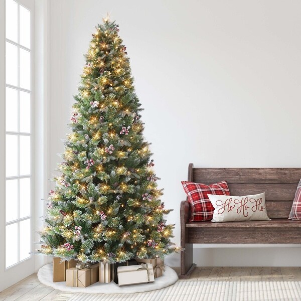 7.5' LED Frosted Berry Spruce Artificial Christmas Tree White Lights