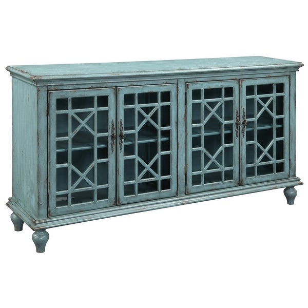 Somette Bayberry Blue Rub-through Four Door Media Credenza