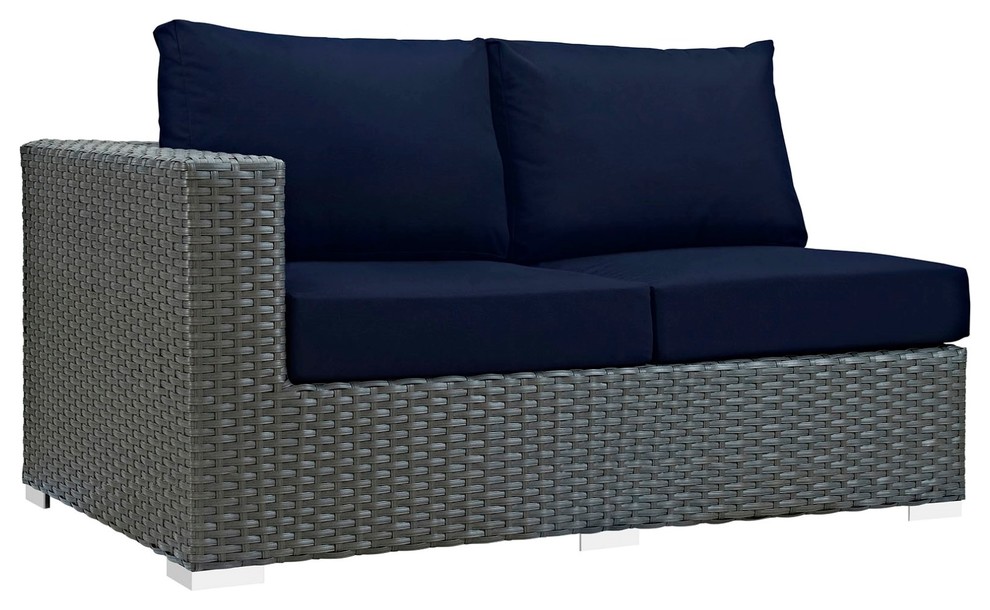 Modern Contemporary Urban Outdoor Patio Left Arm Loveseat Sofa  Beige  Rattan   Tropical   Outdoor Loveseats   by House Bound  Houzz