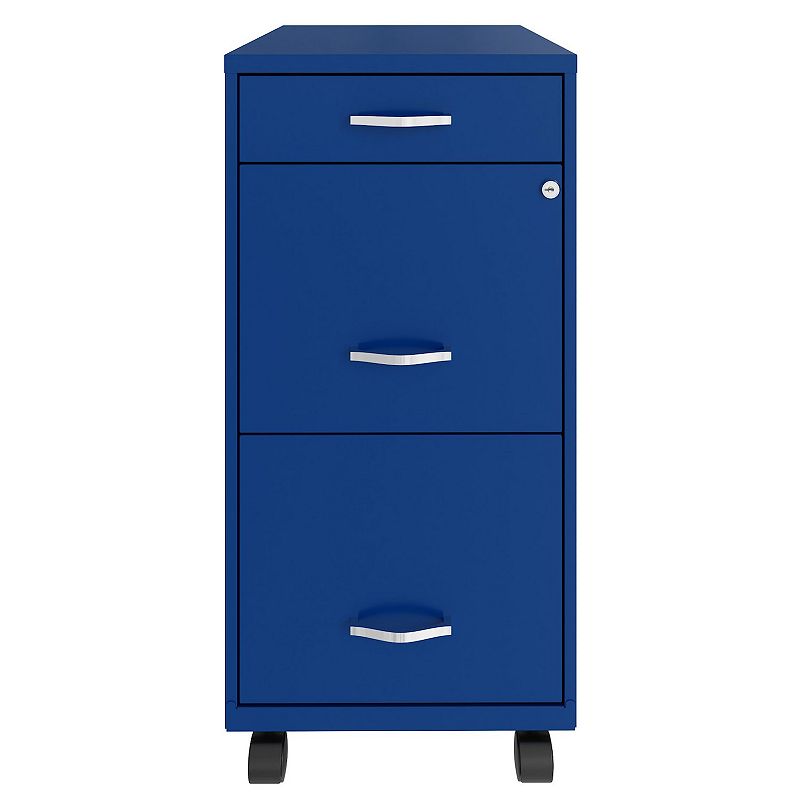 Space Solutions 18 Inch Wide 3 Drawer Mobile Organizer Cabinet for Office， Blue