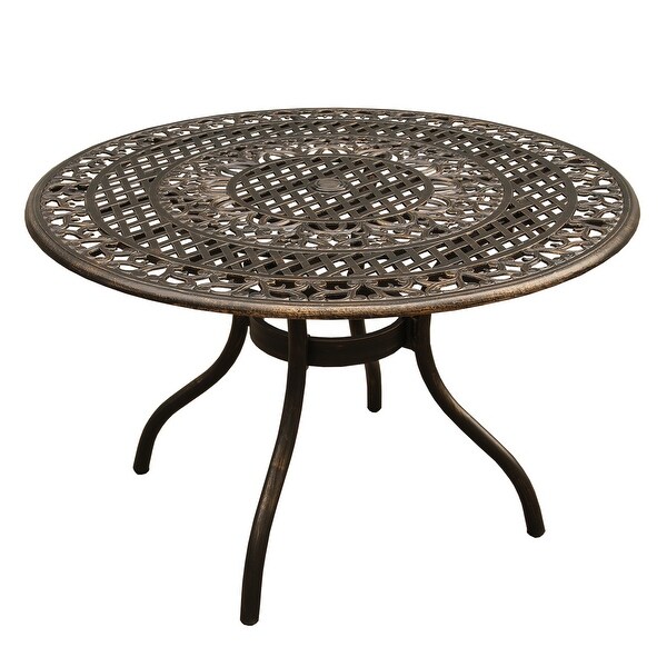 Outdoor Mesh Lattice 48 inch Bronze Round Dining Set with Four Chairs