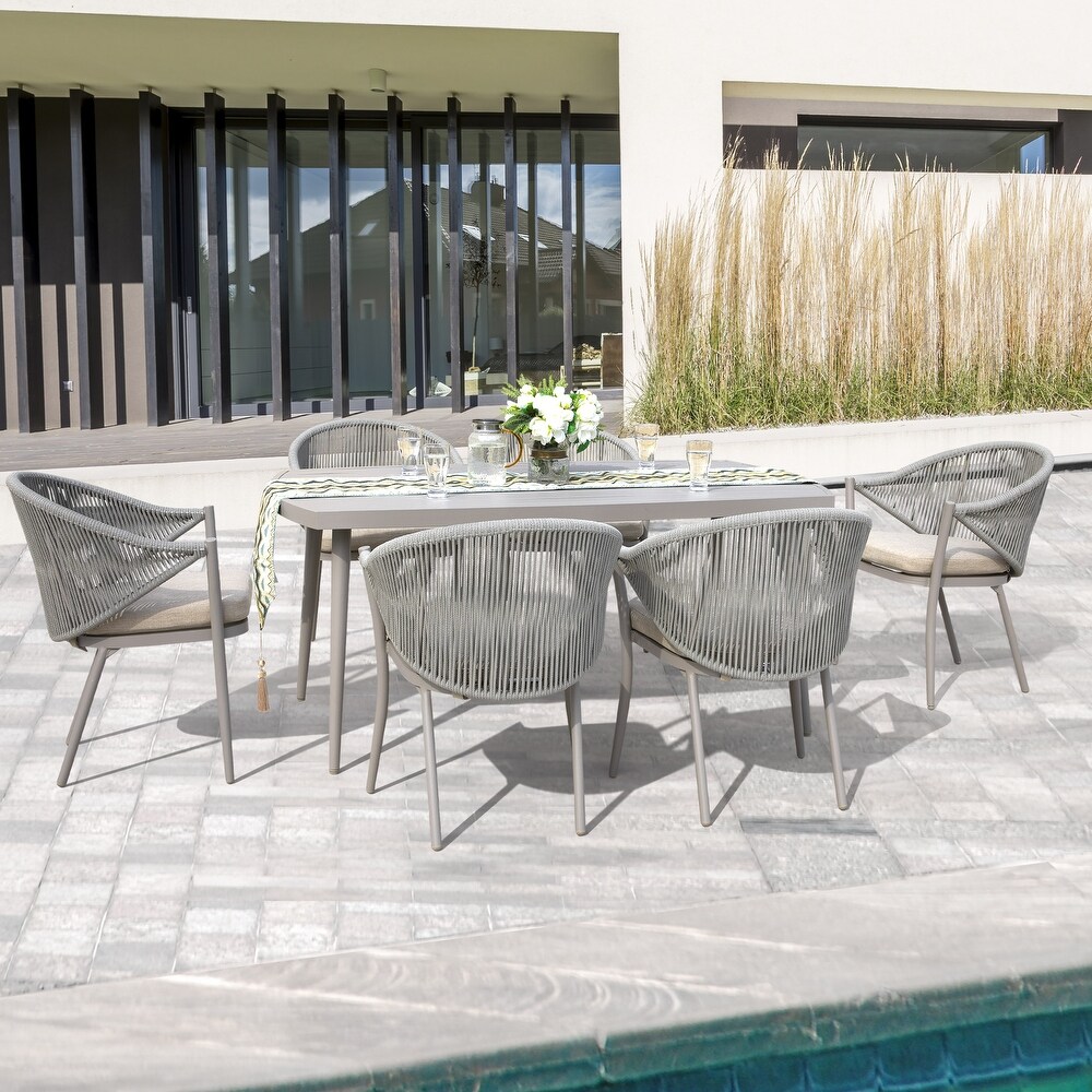 Outdoor Aluminum 7 piece Dining Set With Cushions   7 PCS