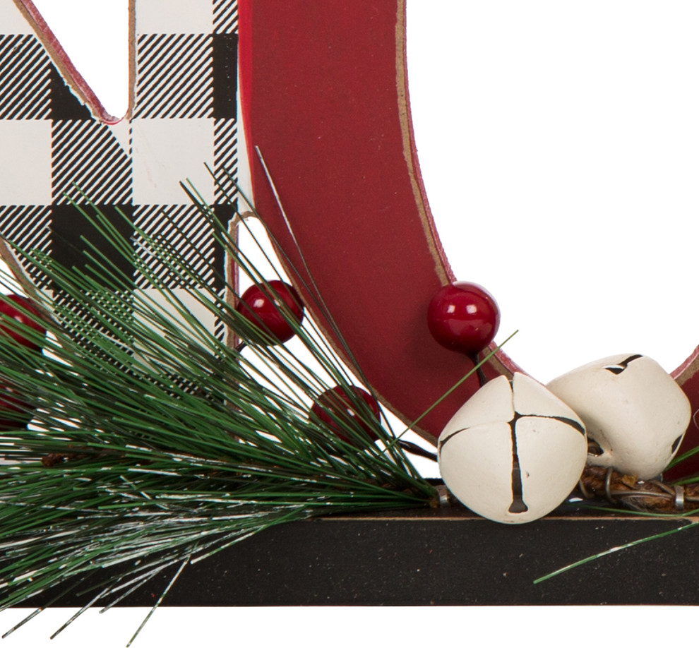 14.96 quotWooden Plaid  quotNOEL quotTable Decor   Contemporary   Holiday Accents And Figurines   by Glitzhome  Houzz