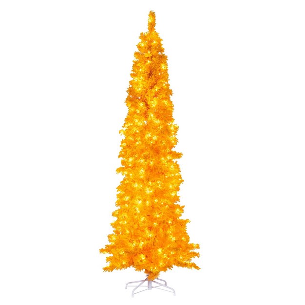 Flocked Yellow Artificial Pre-lit Christmas Tree With Led Lights And Tree Stand