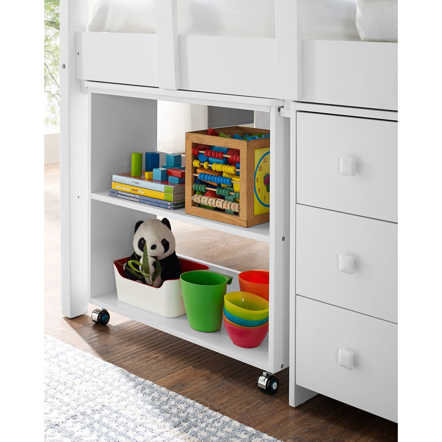 Naomi Home Twin Low Loft Bed with Desk for Kids, Study Loft Bed, White