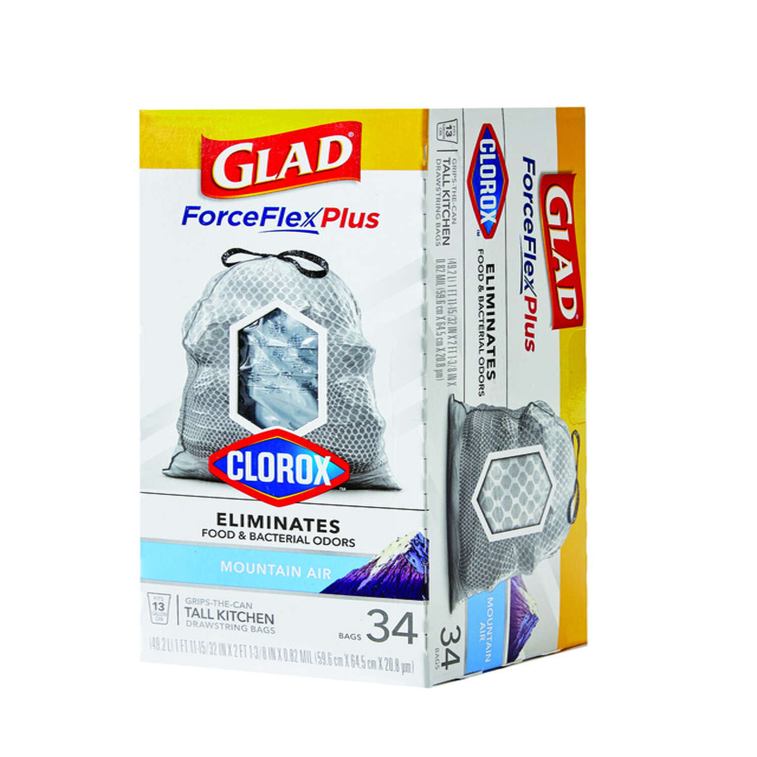 Glad Force Flex Plus 13 gal Mountain Air Scent Tall Kitchen Bags Drawstring 34 pk 0.82 mil