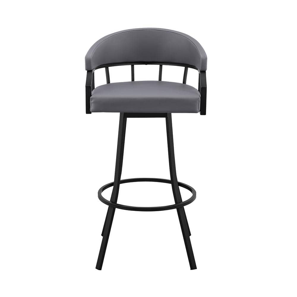 Armen Living Valerie 36 in. Slate Grey Metal Bar Stool with Faux Leather Seat LCVLBAMBGR26