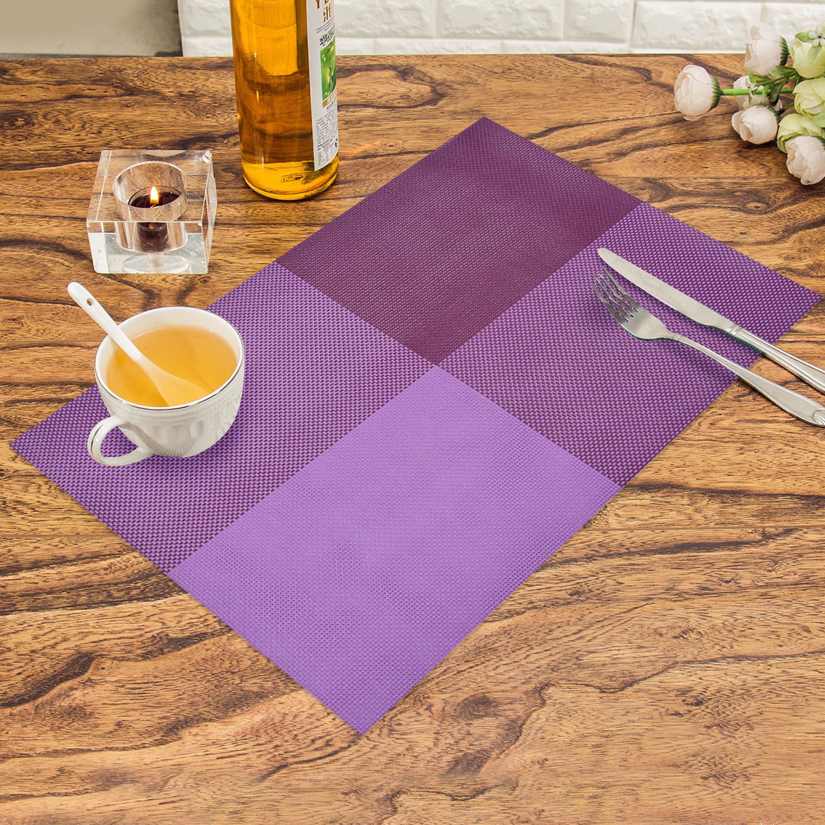 Placemats Set of 4 for Dining Coffee Table Scratch Heat Stain Resistant Anti Skid Kitchen Decor Washable Wipeable Indoor Outdoor Durable Tablemats Vinyl PVC 18x12 Inches - Gray