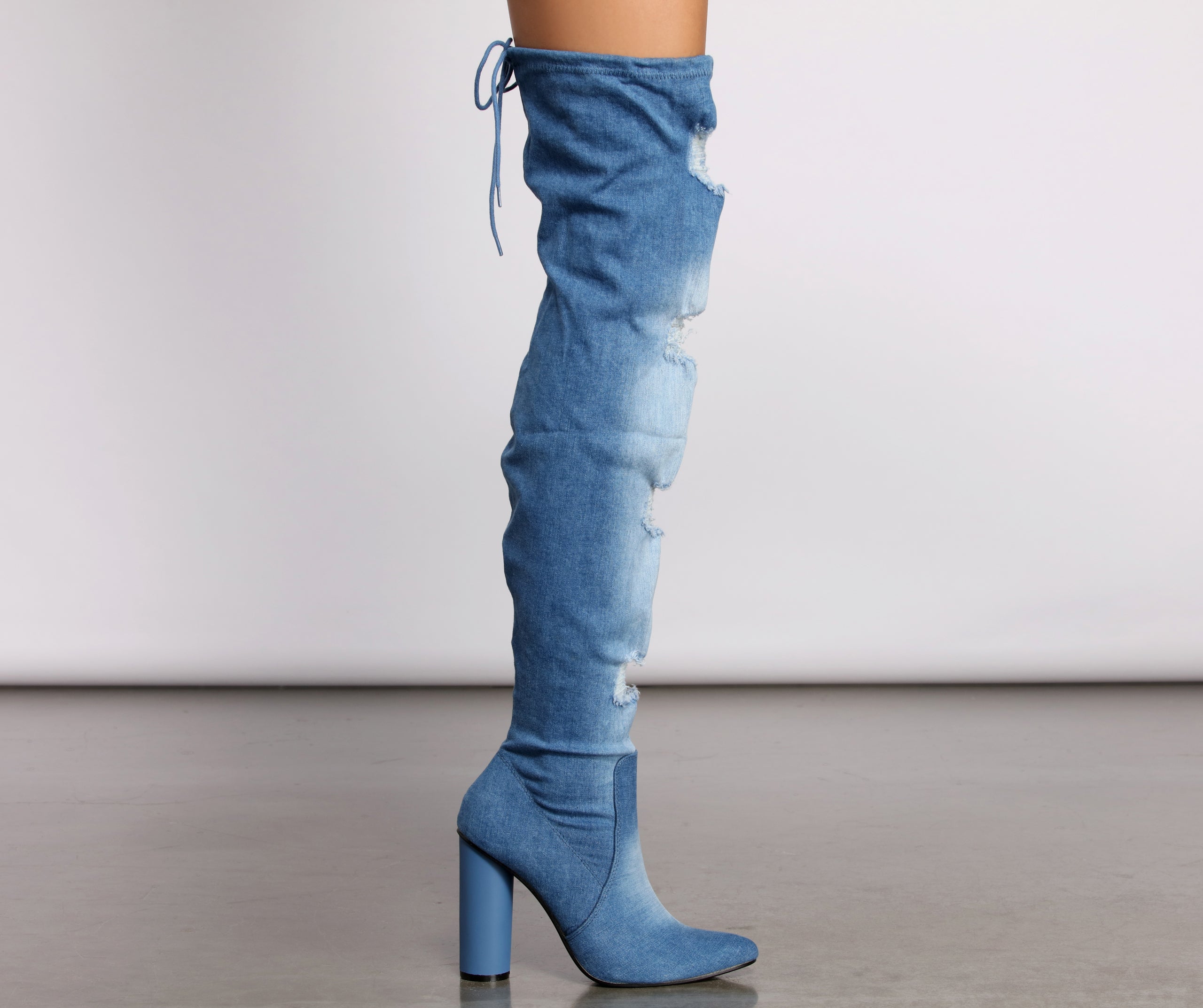 Denim Diva Over The Knee Block Heeled Boots