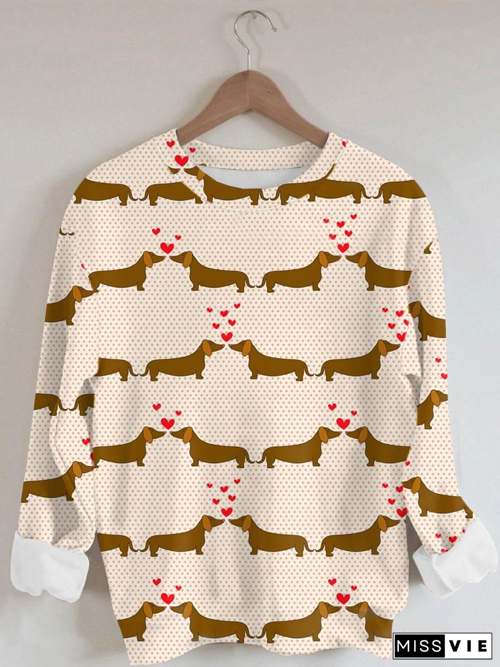 Women's Dog Print Long Sleeve Round Neck Sweatshirt