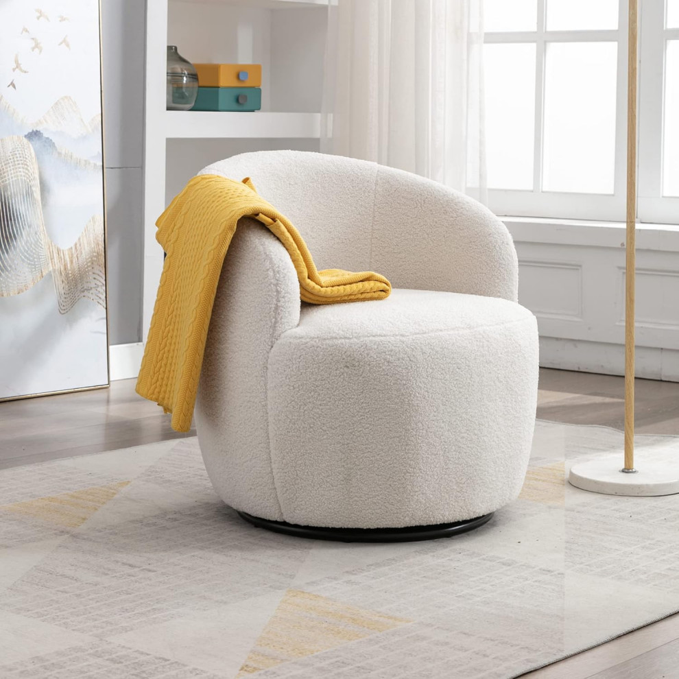 Modern Swivel Accent Chair  Teddy Fabric Upholstery  ampCurved Back   Modern   Armchairs And Accent Chairs   by Decor Love  Houzz