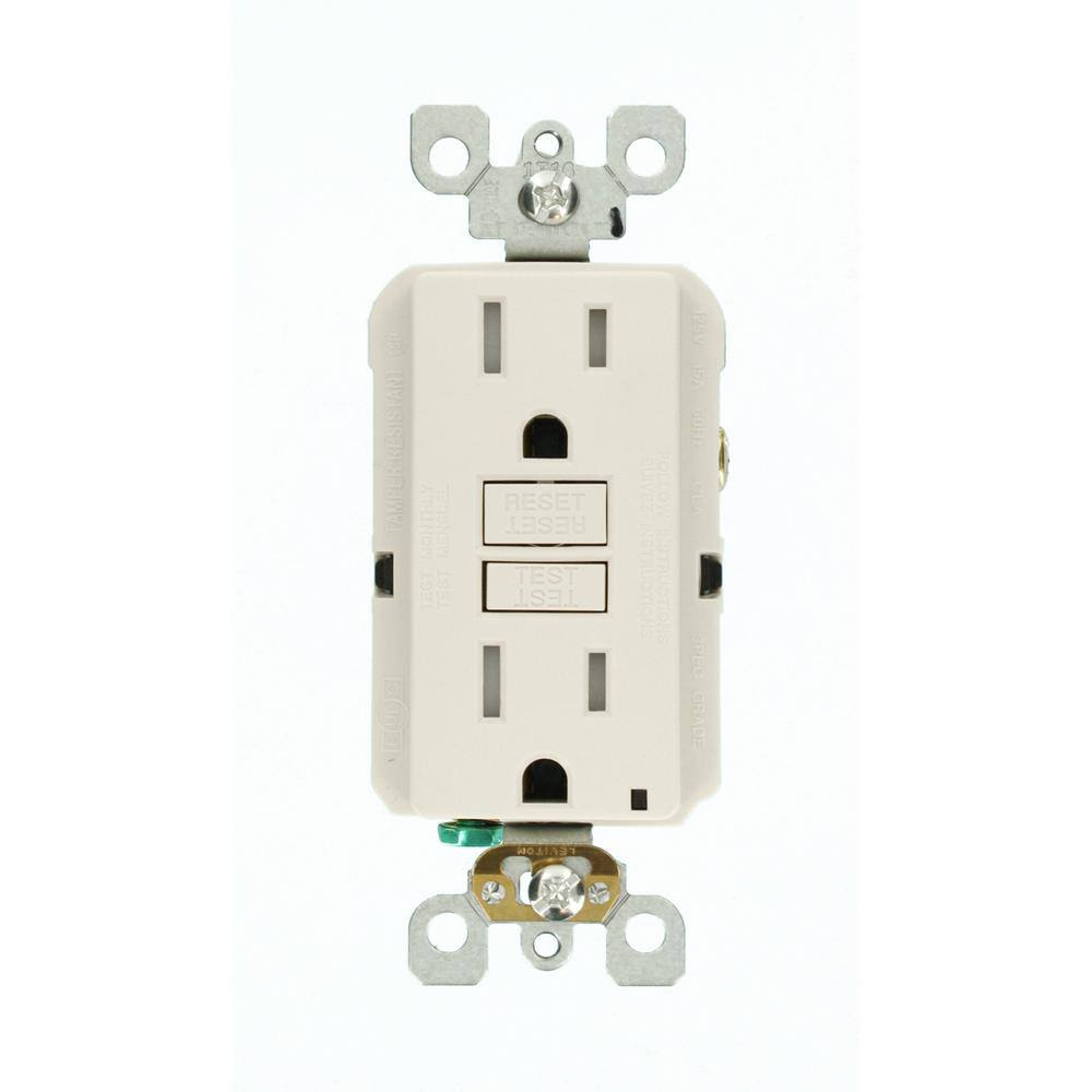 Leviton 15 Amp 125-Volt Duplex SmarTest Self-Test SmartlockPro Tamper Resistant GFCI Outlet Light Almond R96-GFTR1-0KT