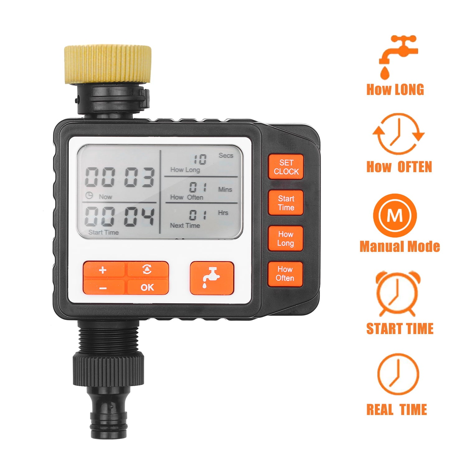 Digital Water Timer Programmable Outdoor Single Outlet Automatic On Off Water Hose Timer Irrigation System Controller with Manual Mode 3in Large Screen