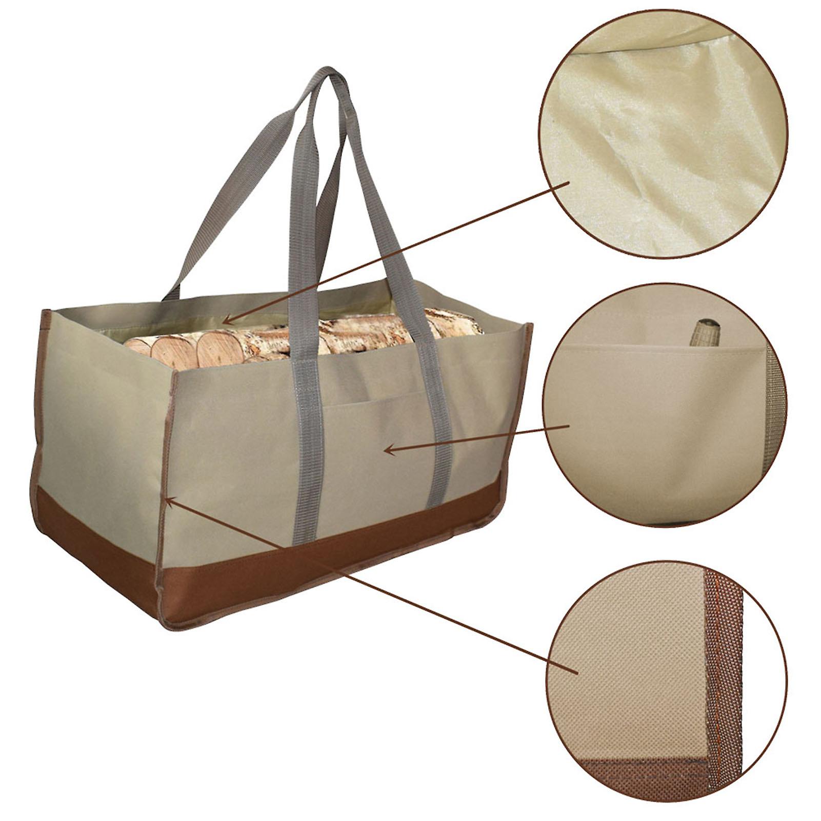 Large Capacity Firewood Wood Carrying Bag Outdoor Log Carrier Holder (Khaki and Brown)