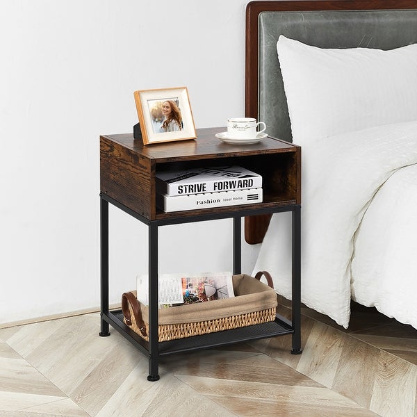 Costway Set of 2 Industrial Nightstand End Side Table W/ Compartment and - See Details