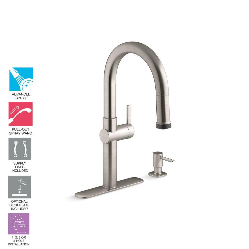 KOHLER Rune Single-Handle Pull-Down Sprayer Kitchen Faucet in Vibrant Stainless K-R22153-SD-VS