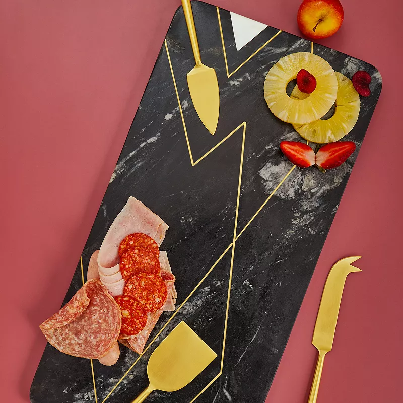 GAURI KOHLI Ambrosia Marble Serving Board With Knives