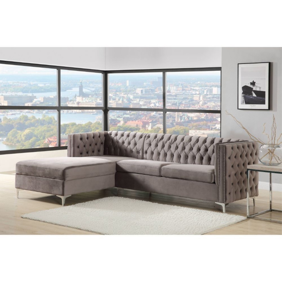 Ergode Sectional Sofa Gray Velvet   Midcentury   Sectional Sofas   by VirVentures  Houzz