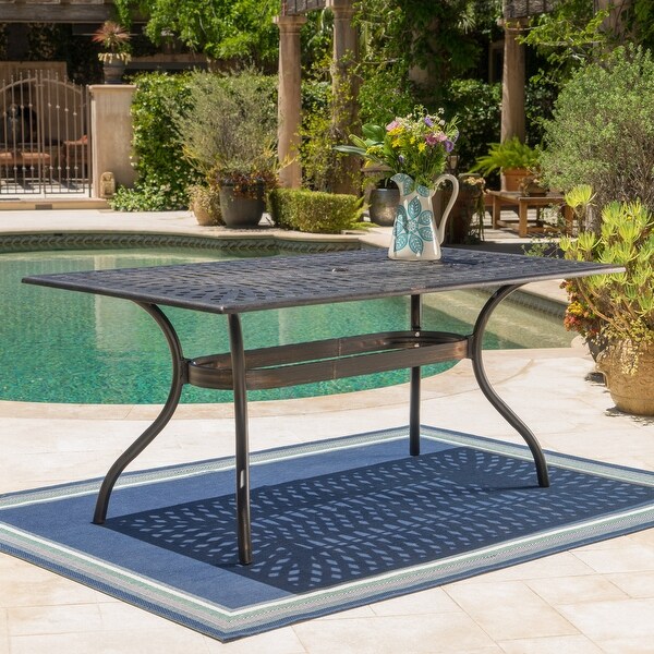 Austin Outdoor Cast Aluminum Square Dining Table with Umbrella Hole by Christopher Knight Home