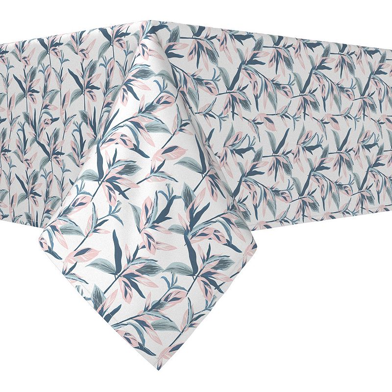 Rectangular Tablecloth， 100% Cotton， 52x104， Pastel Tropical Leaves