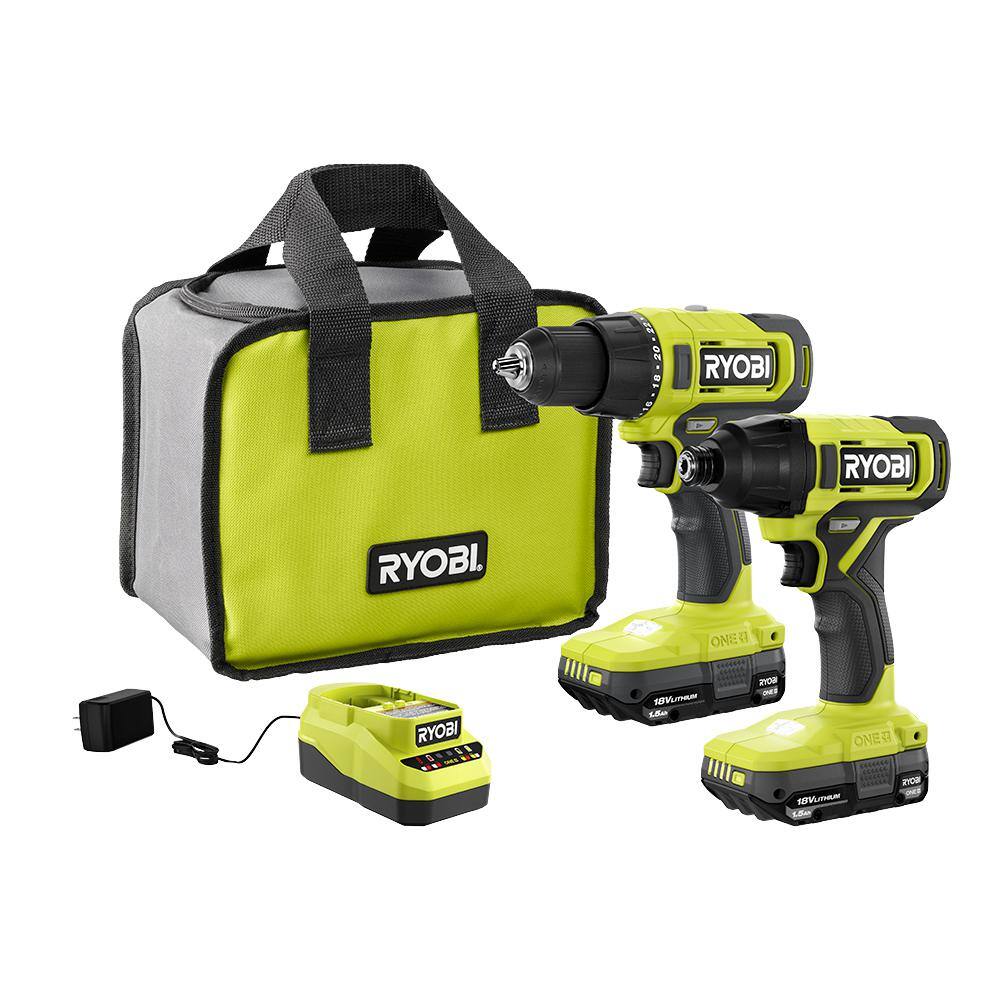 RYOBI ONE+ 18V Cordless 2-Tool Combo Kit with DrillDriver Impact Driver (2) 1.5 Ah Batteries and Charger PCL1200K2