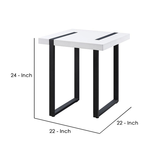 Two Tone Modern End Table with Metal Legs， White and Black