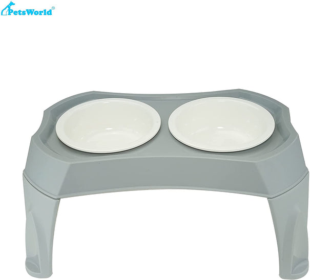 PetsWorld Double Pet Bowl with Elevated Stand for Dogs and Cats with Elevated Stand