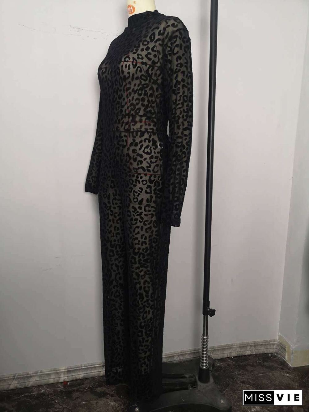 Leopard Print Sheer Mesh Plus Size Jumpsuit