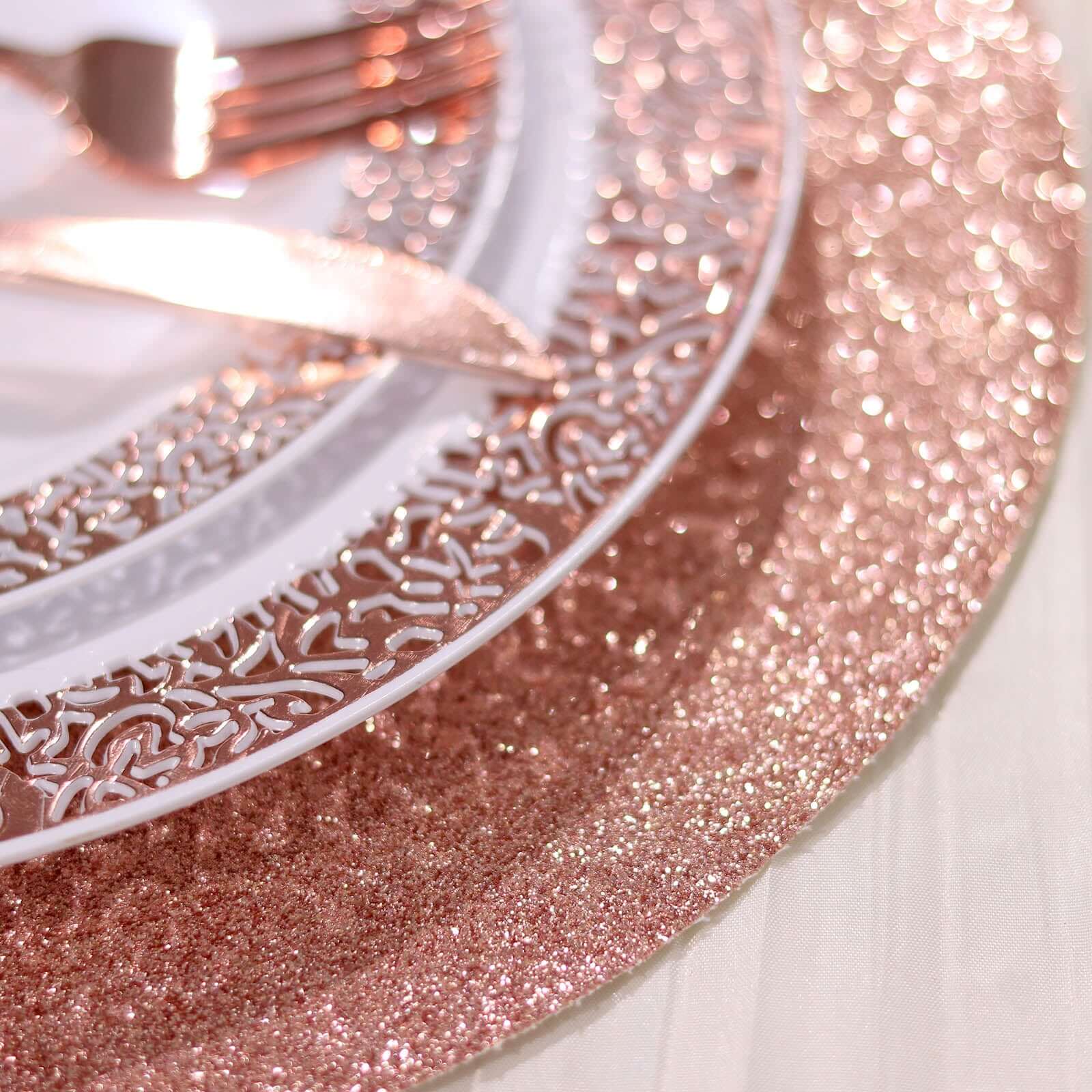 6 Pack Rose Gold Sparkle Placemats, Non Slip Decorative Round Glitter Table Mat