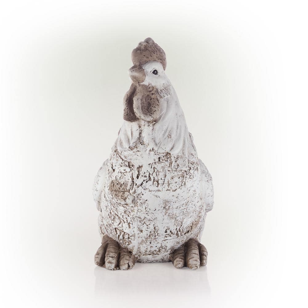 Alpine Corporation 14 in. H Indoor/Outdoor Sitting Rooster Decorative Garden Statue, White QWR1068