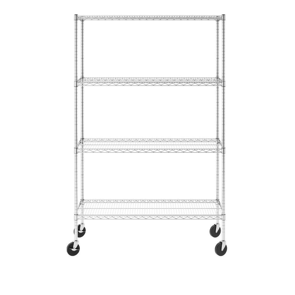 SafeRacks 72 in. H x 48 in. W x 18 in. D NSF 4-Tier Wire Chrome Shelving Rack with Wheels WS-481872-ZW4