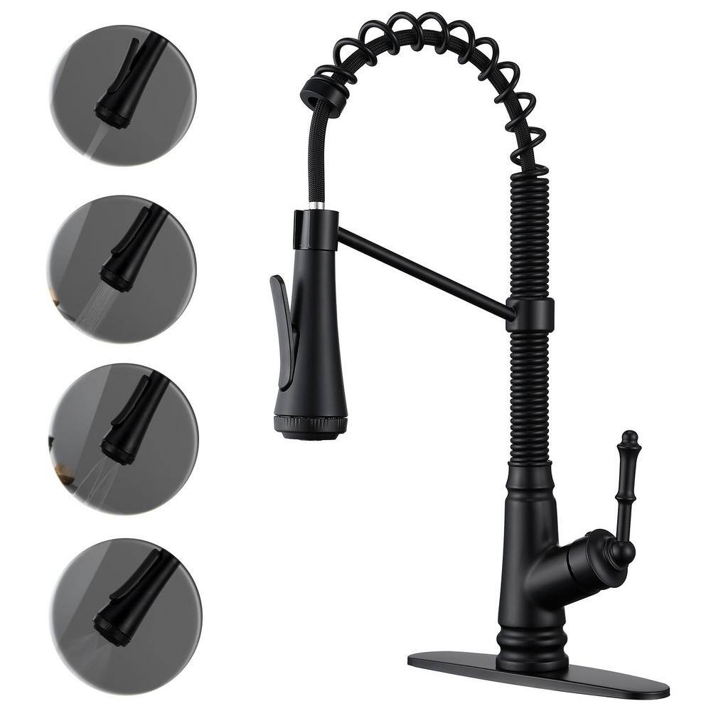 ELLOALLO Single-Handle Pull-Down Sprayer Kitchen Faucet with 4-Modes in Matte Black EKF-B-816