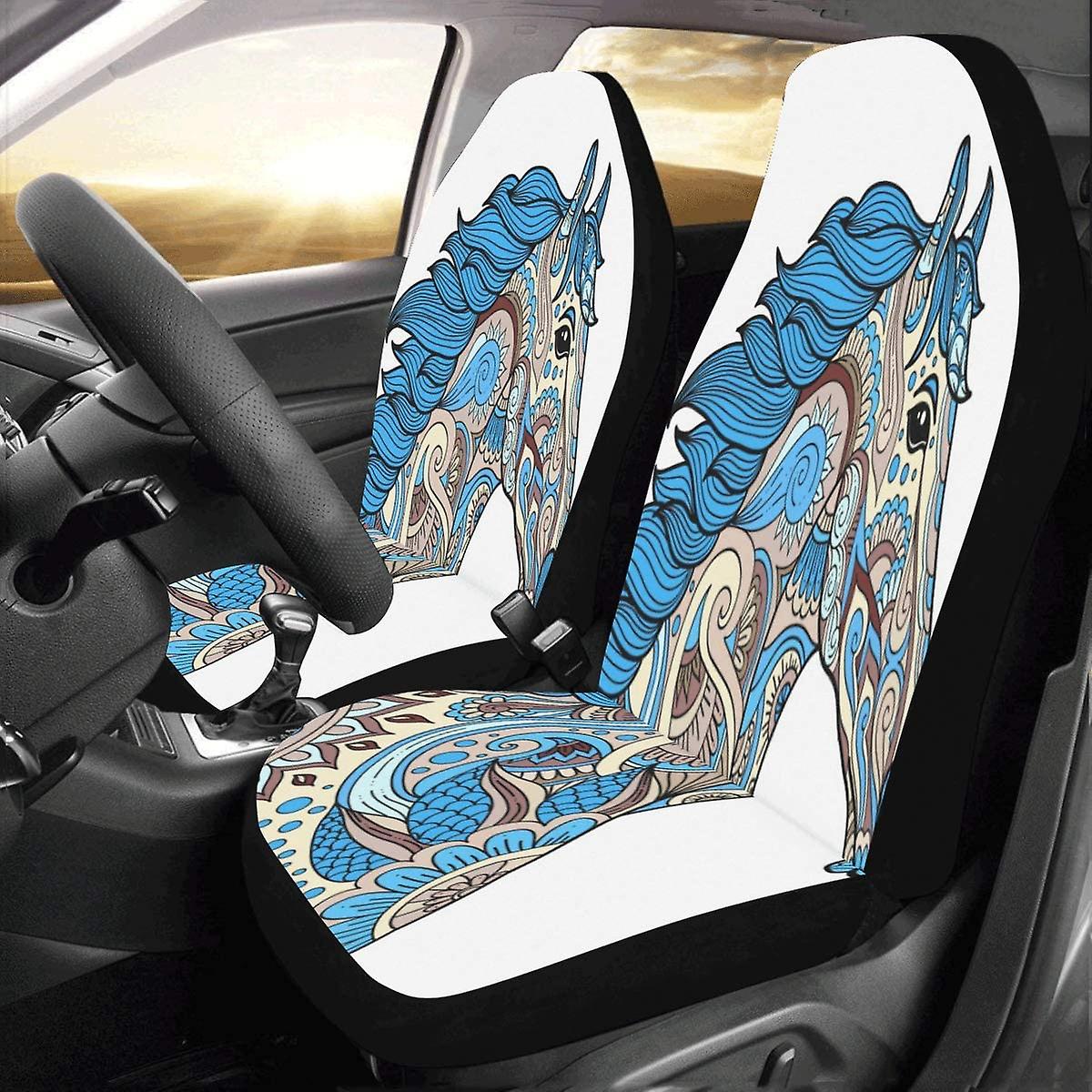 Set Of 2 Car Seat Covers Cool Wolf Zentangle Stylized Universal Auto Front Seats Protector Fits For Car，suv Sedan，truck D 69659