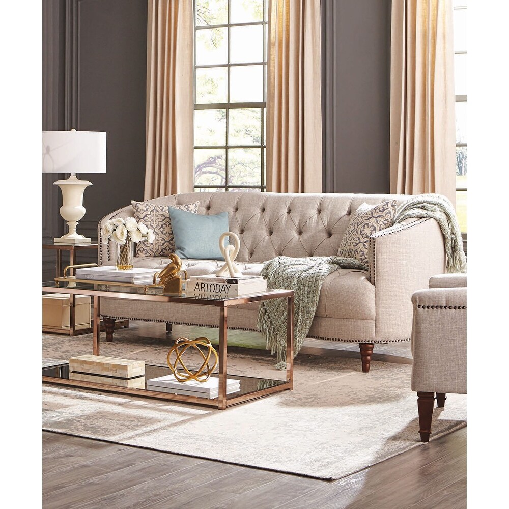 2 Piece Upholstered Sofa Set with Sloped Arm in Grey