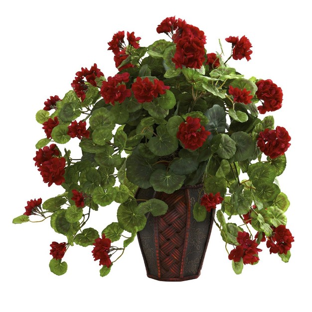 Nearly Natural 22-in Geranium W/decorative Planter