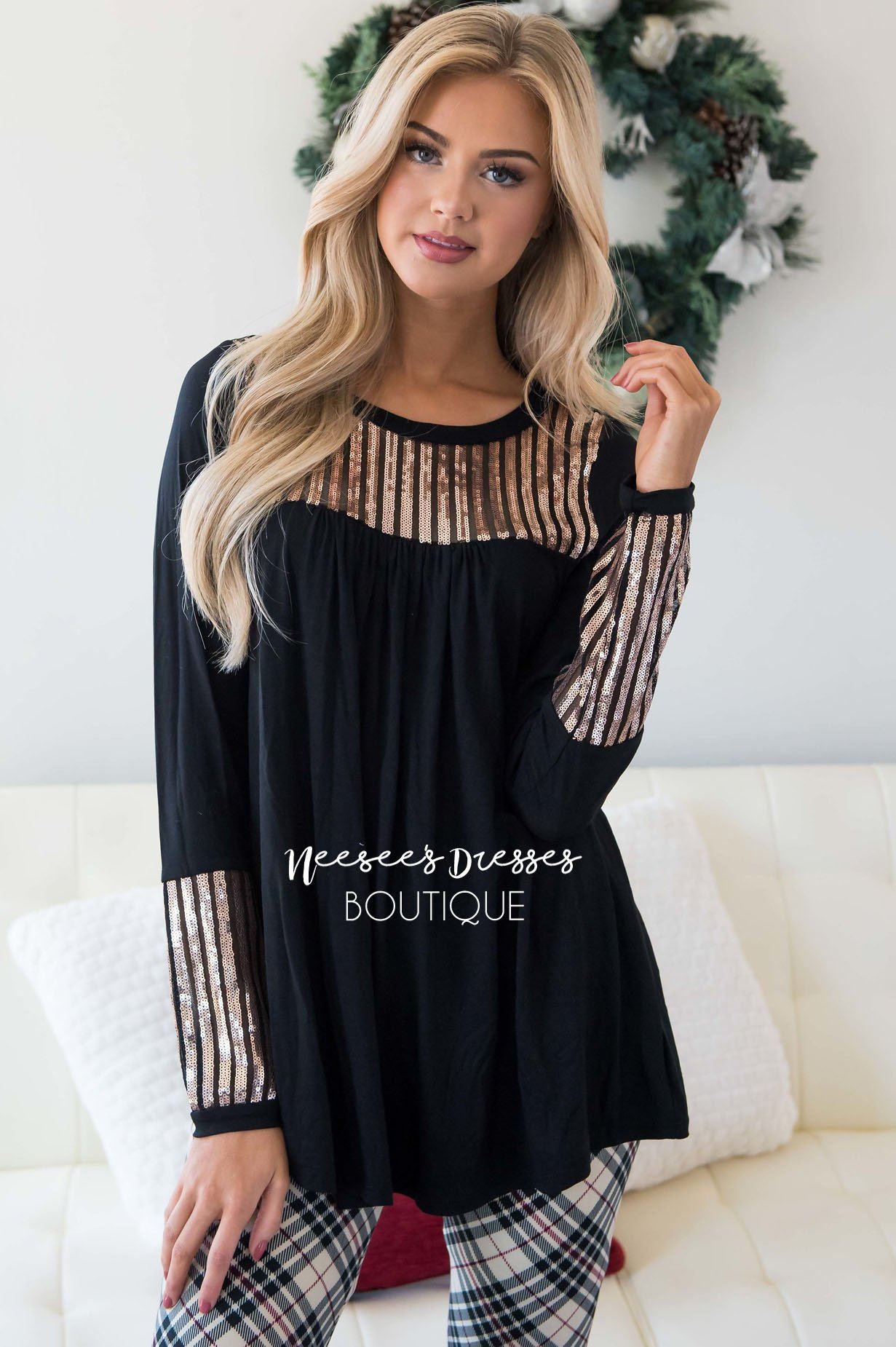 Sequin Striped Long Sleeve Top