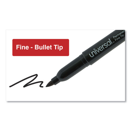 Universal Pen-Style Permanent Marker， Fine Bullet Tip， Black， Dozen (07071)