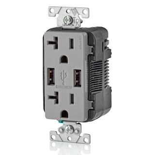 Leviton Decora 20 Amp Tamper Resistant Duplex Outlet and 3.6 Amp USB Outlet Gray 004-T5832-0GY