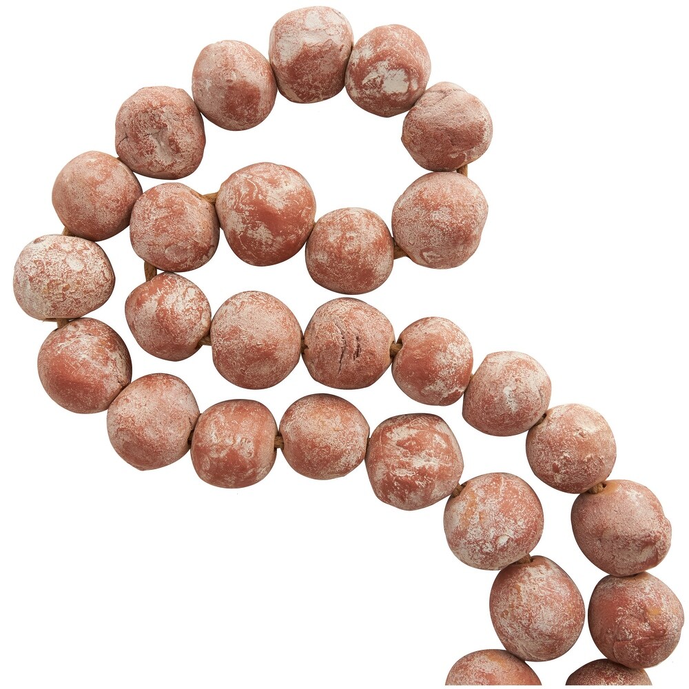 Paper Mache Handmade Round Intricately Shaped Large Distressed Beaded Garland with Tassel