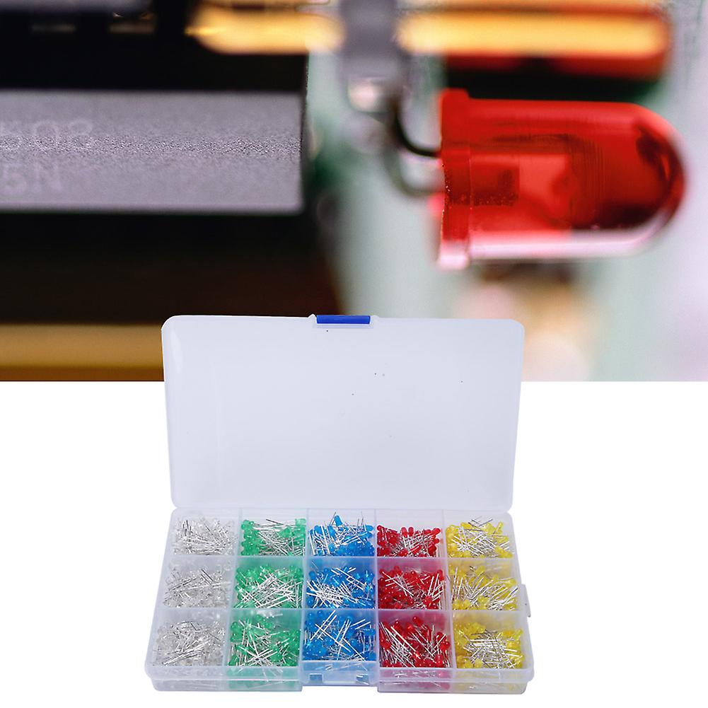 1000Pcs Assorted Color Red/Yellow/Blue/Green/White 3mm LED Light Emitting Diode Kit Box