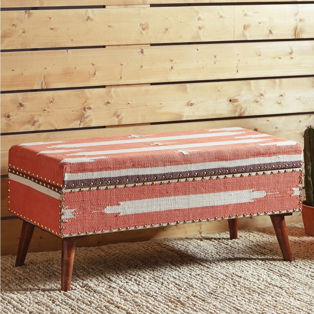 Coaster Furniture Noah Orange and Beige Upholstered Storage Bench