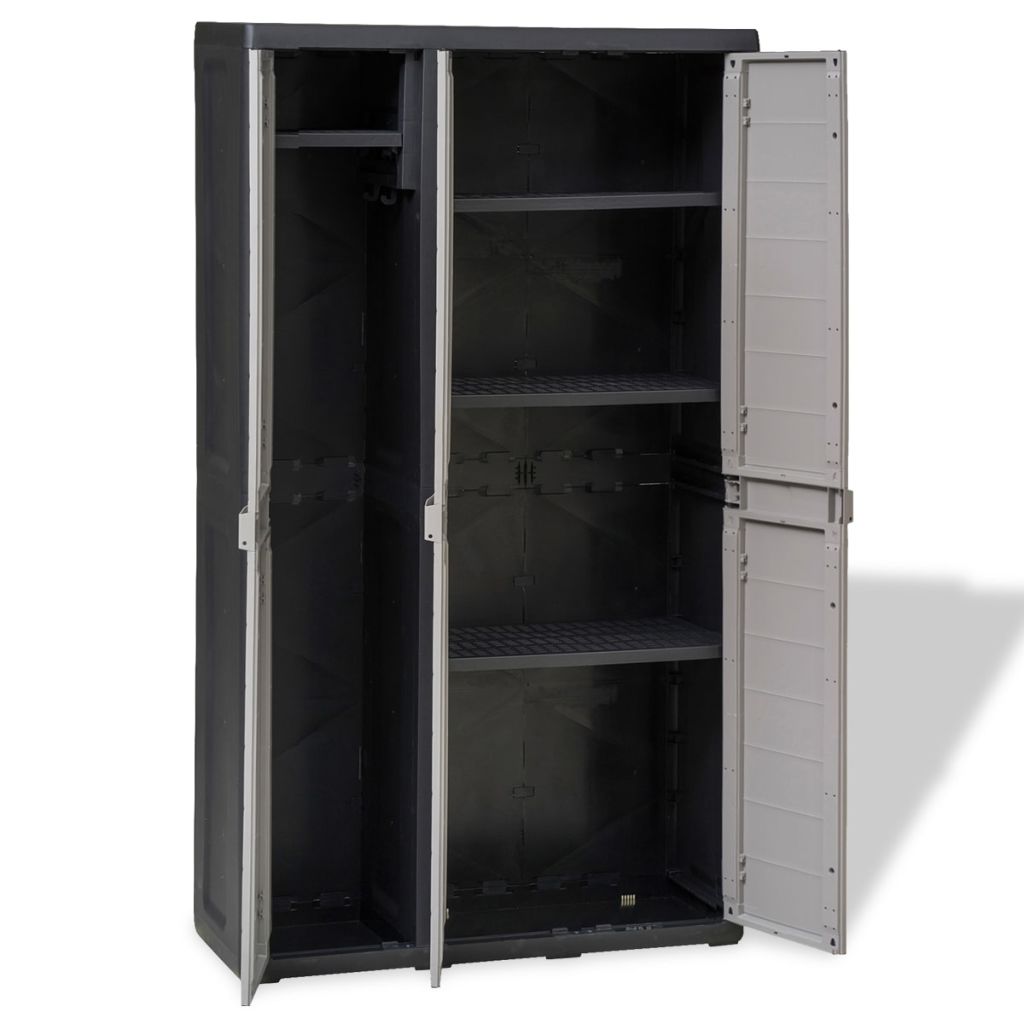 Garden Storage Cabinet Weather Resistant Outdoor Storage Shed with 4 Shelves Black and Gray