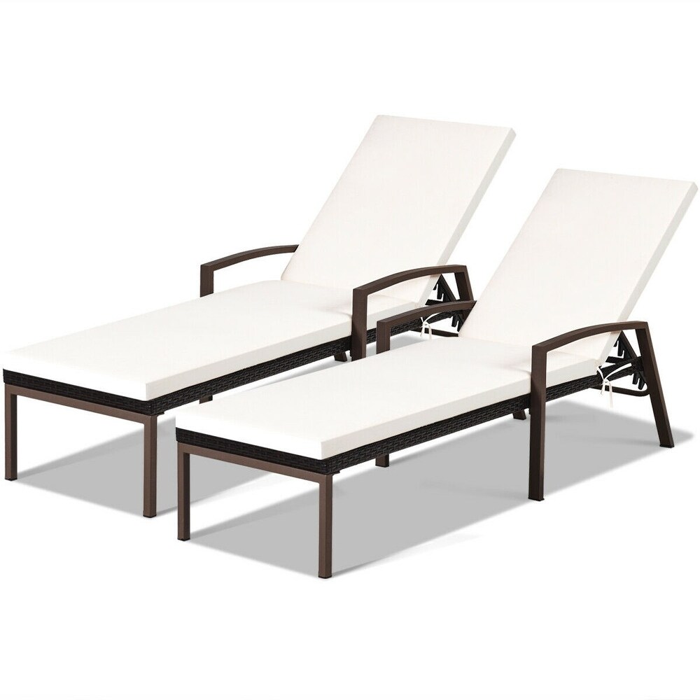 2 pcs Patio Rattan Adjustable Back Lounge Chair   76\