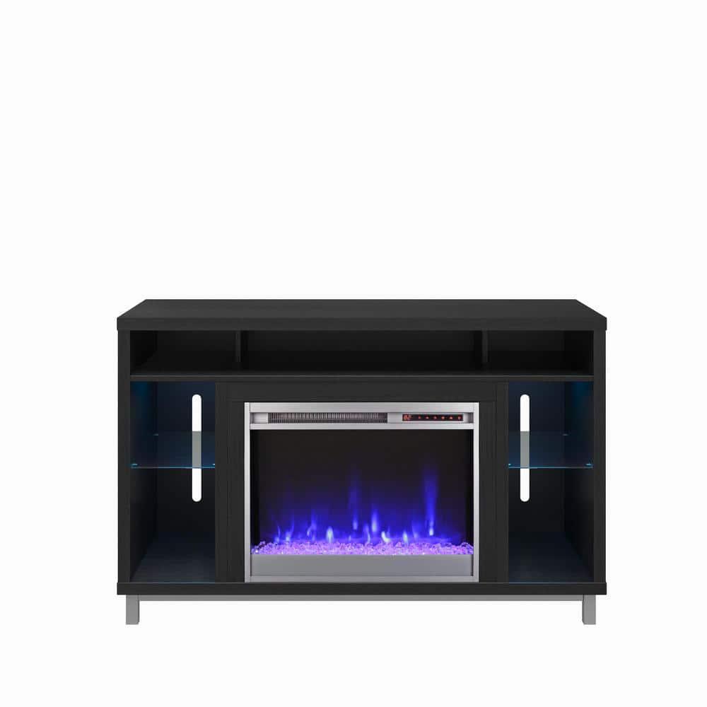 Ameriwood Home Cleavland 475 in Freestanding Electric Fireplace TV Stand in Black Oak