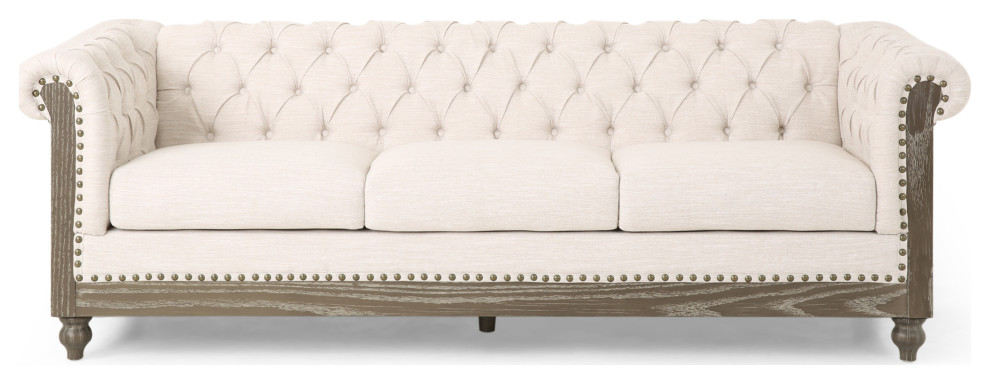 Bowes Chesterfield Tufted 3 Seater Sofa with Nailhead Trim   Farmhouse   Sofas   by GDFStudio  Houzz