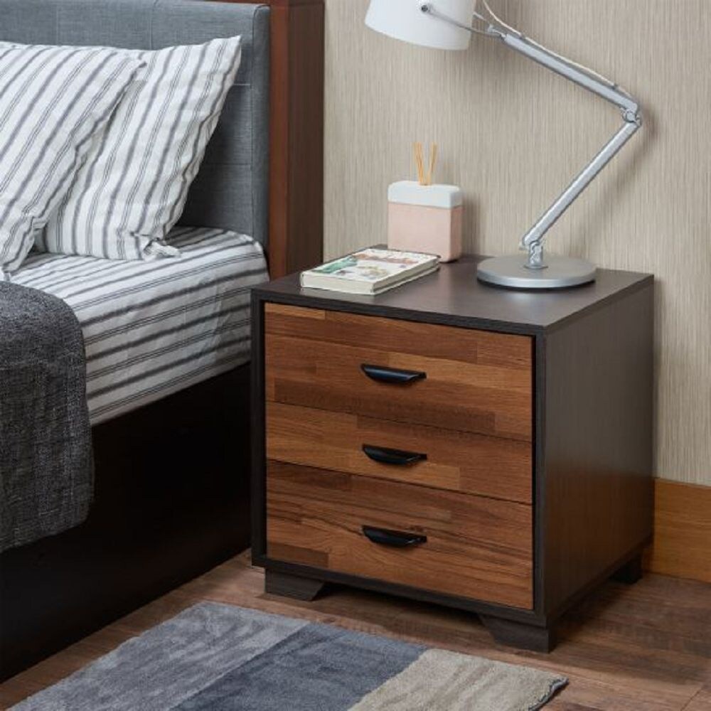 3 Drawer Walnut And Espresso Night Table