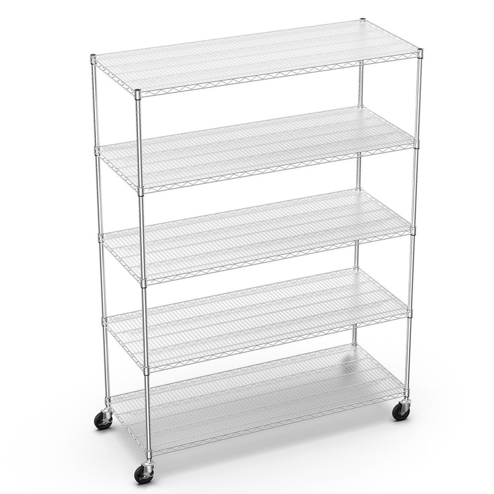 5 Tier 7500lbs Heavy Duty Adjustable Storage Rack Metal Shelf Wire Shelving Unit with Wheels   Shelf Liners 82\