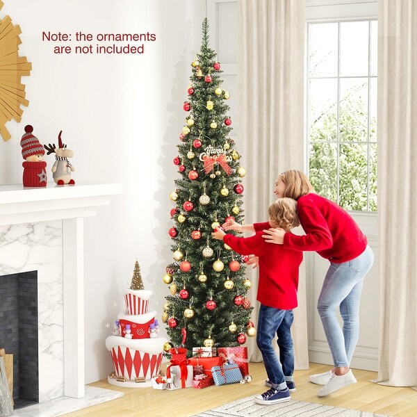 Gymax 5/6/7/8/9 ft PreLit Artificial Christmas Tree Slim Pencil Xmas