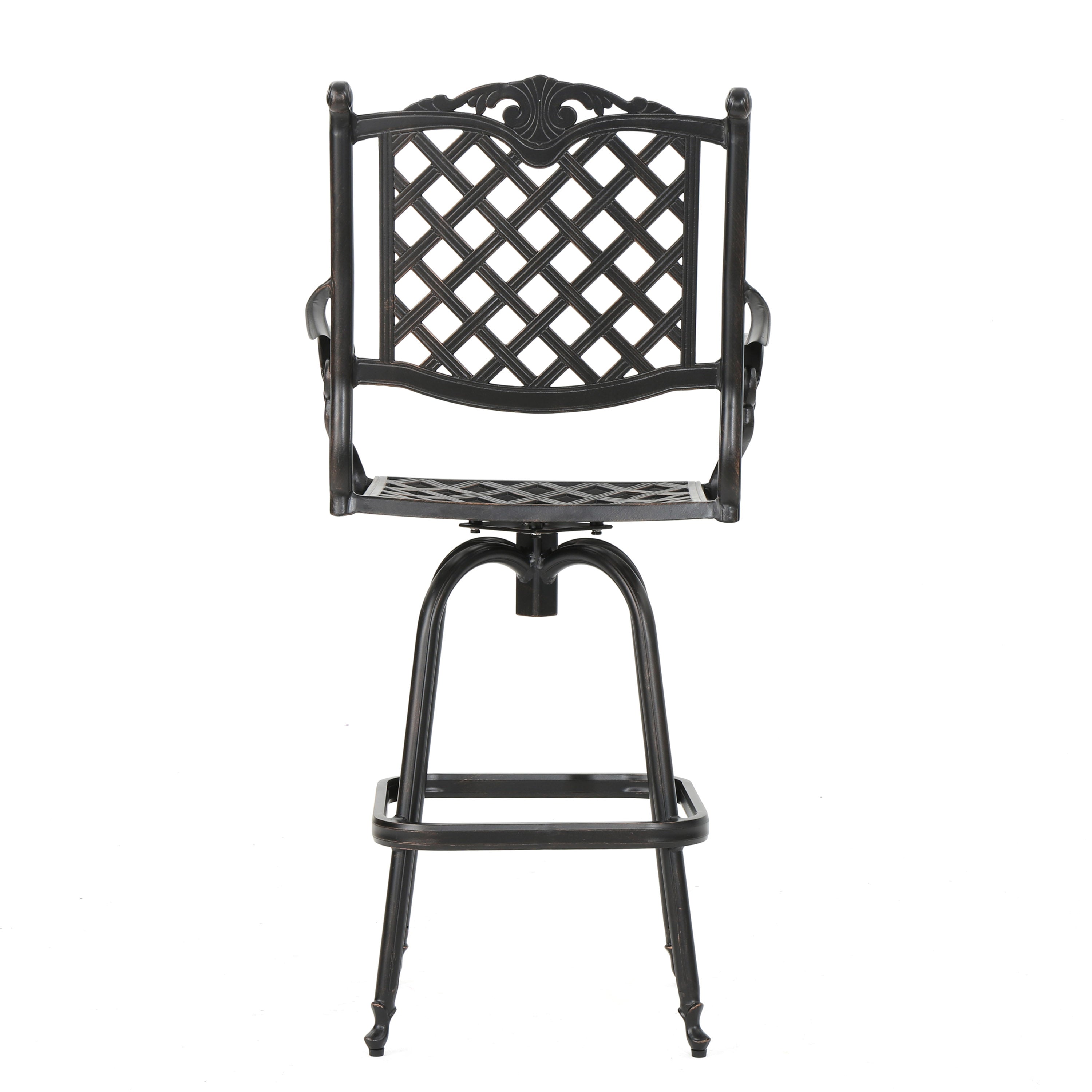 Pomelo Traditional Outdoor Shiny Copper Cast Aluminum Swivel Barstool with Arms