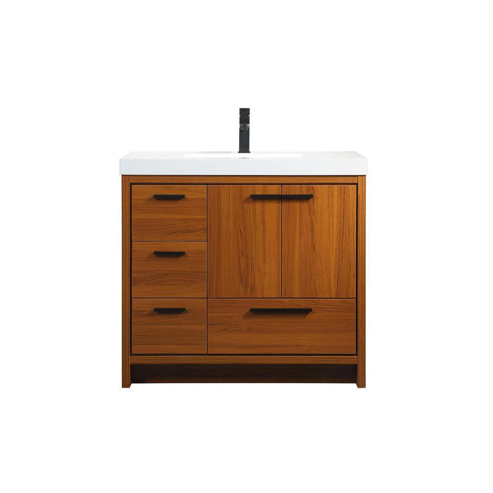 Timeless Home 36 in. W Single Bath Vanity in Teak with Resin Vanity Top in White with White Basin TH92036Teak